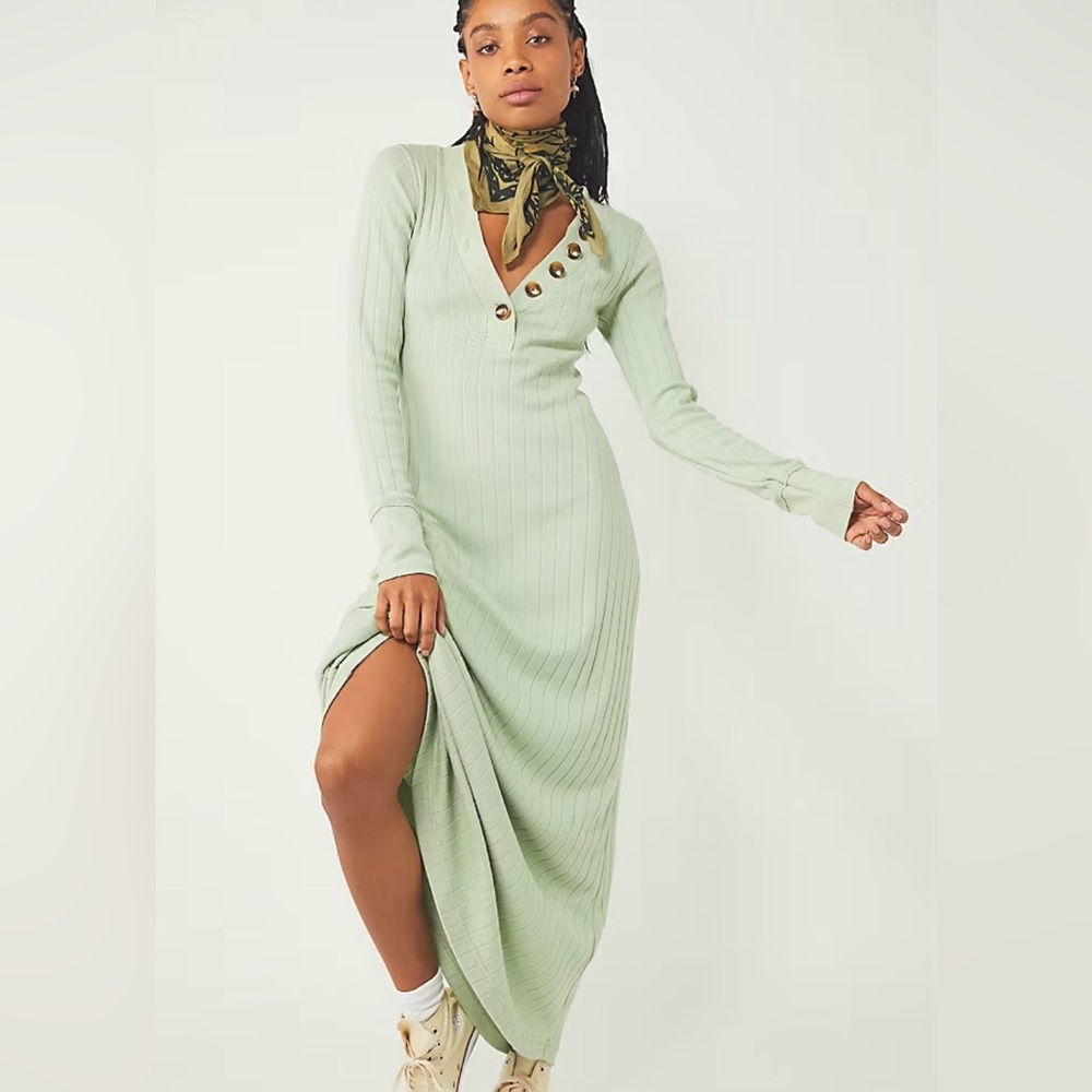 Free People Sunflower Green Ribbed Maxi Dress